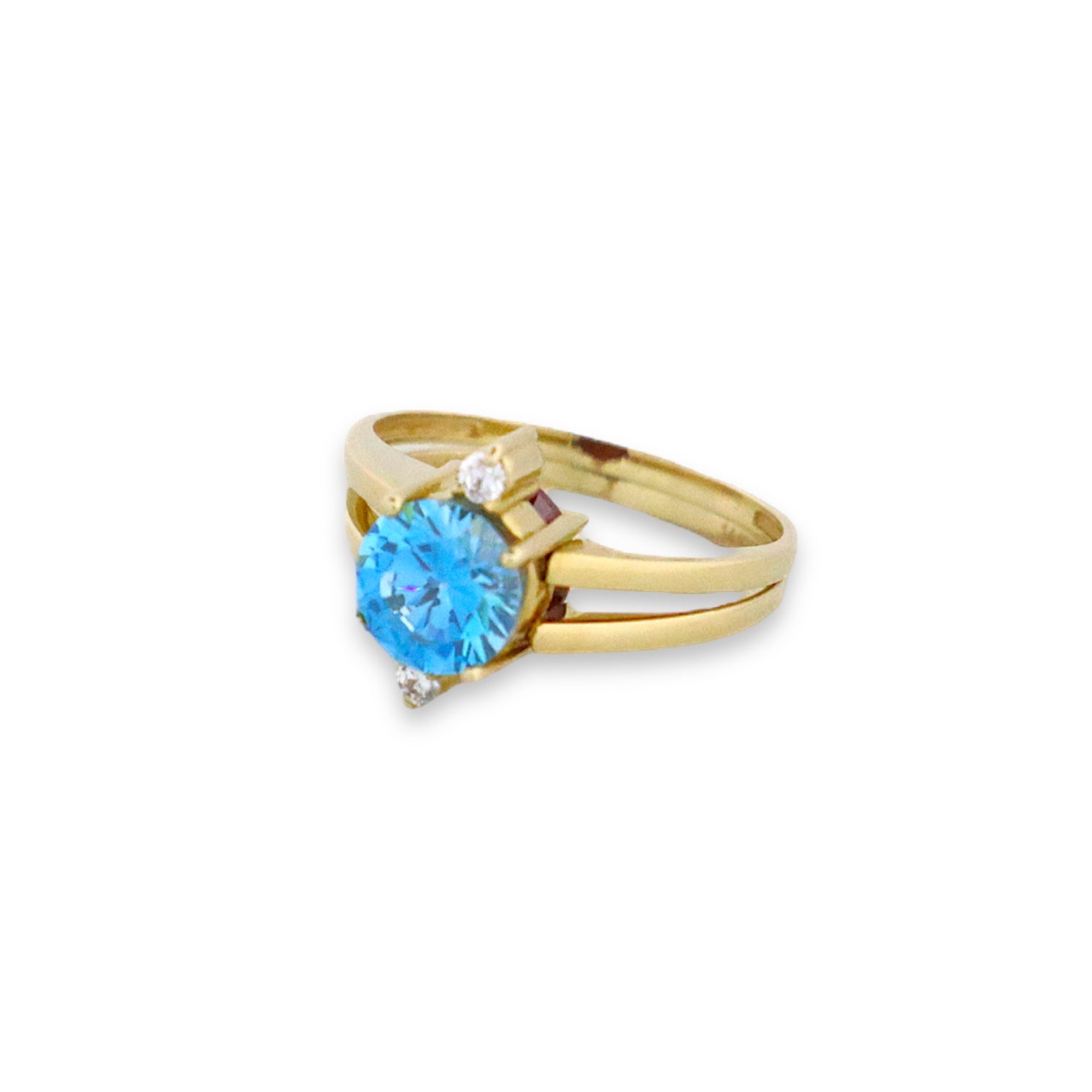 Reversible 14k Gold Ring with Blue and Red Stones