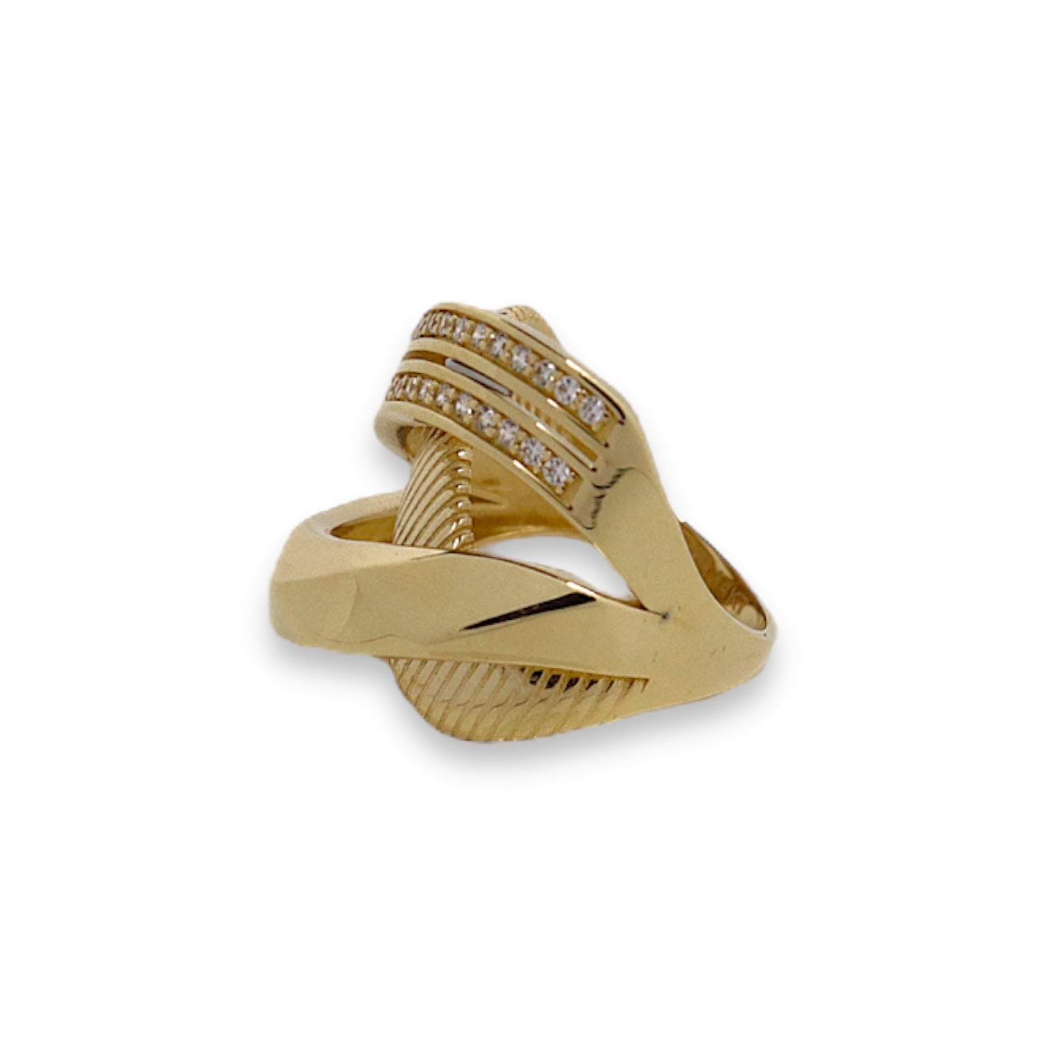 Mixed Lines Ring - 14k Gold Ring with White Stones