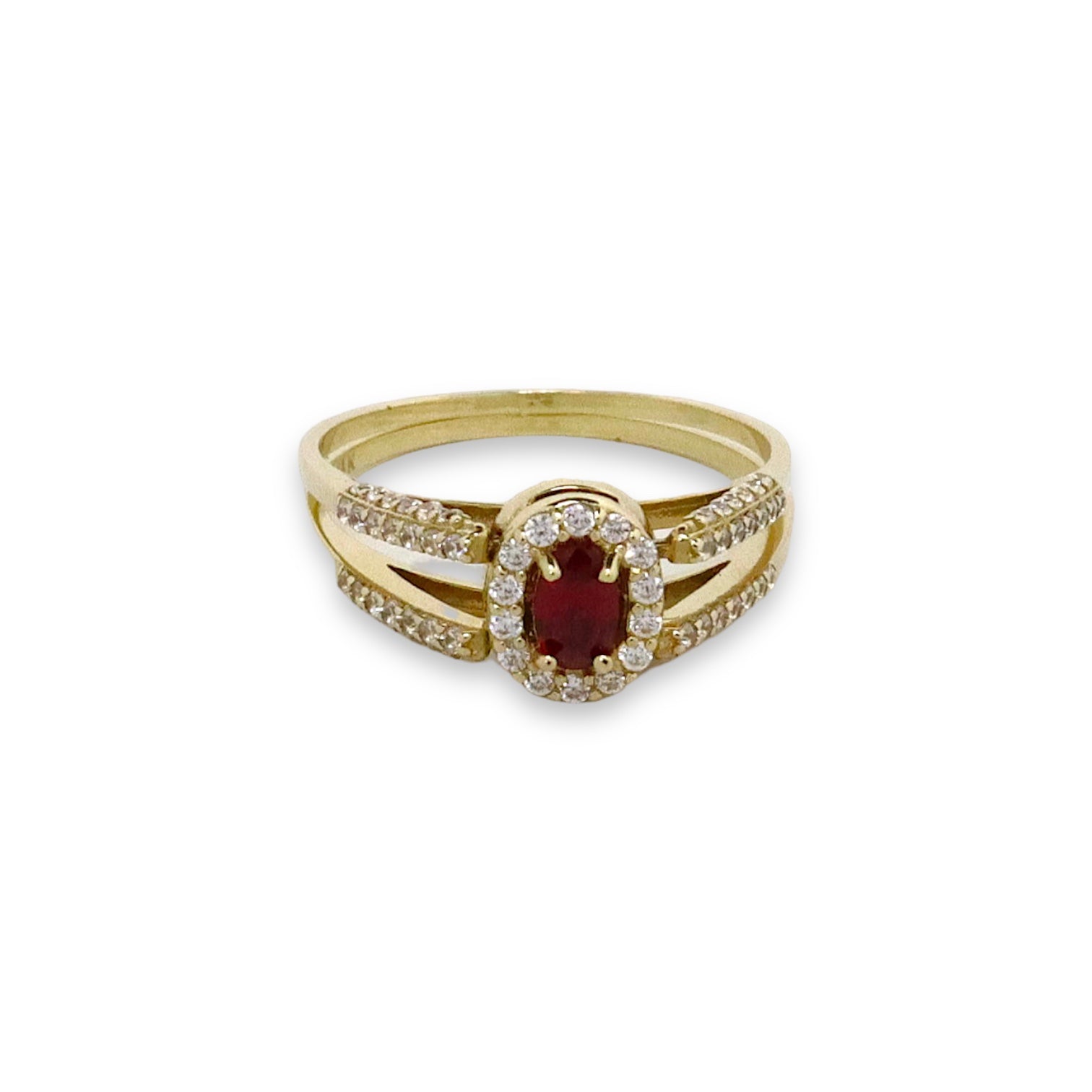 Reversible 14k Gold Ring with White and Red Stones