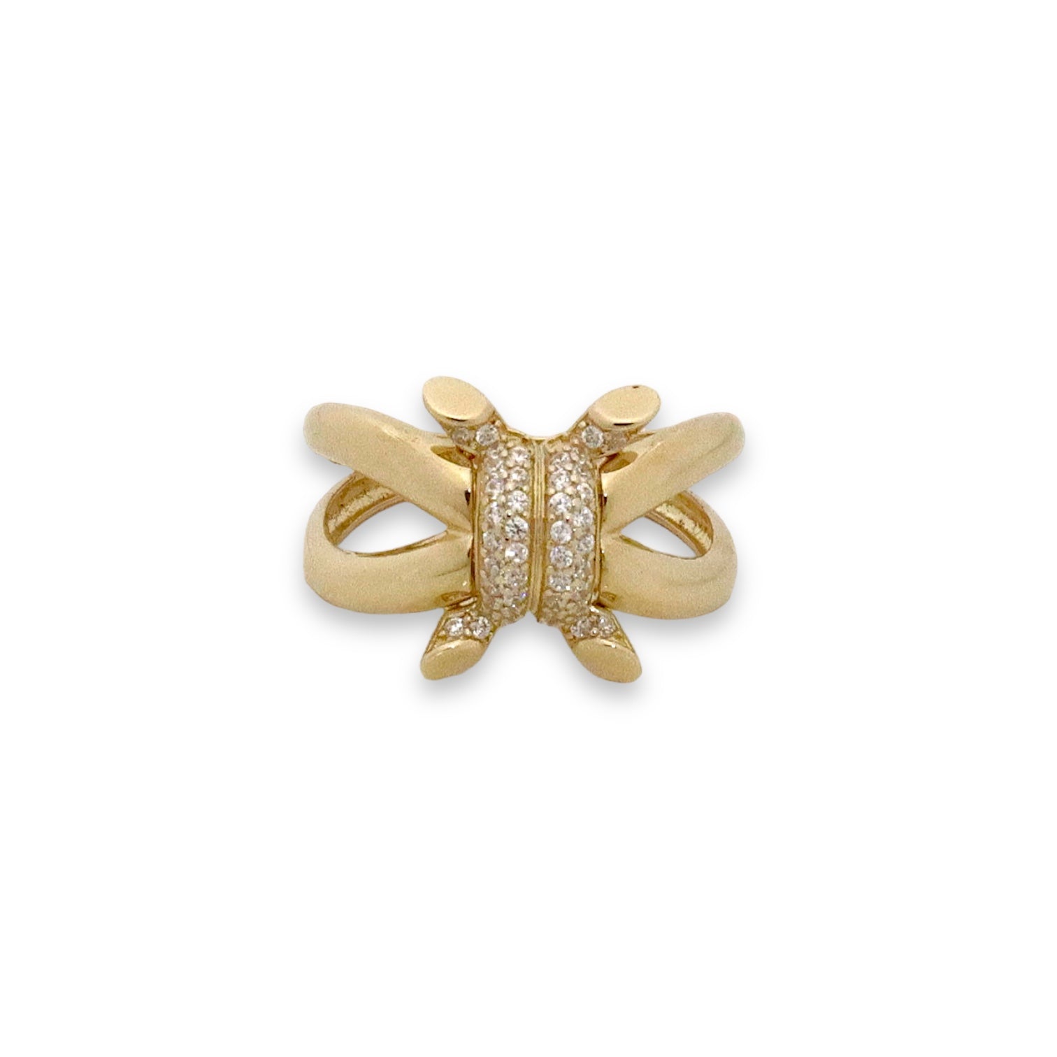 Knot Ring - 14k Gold Ring with White Stones