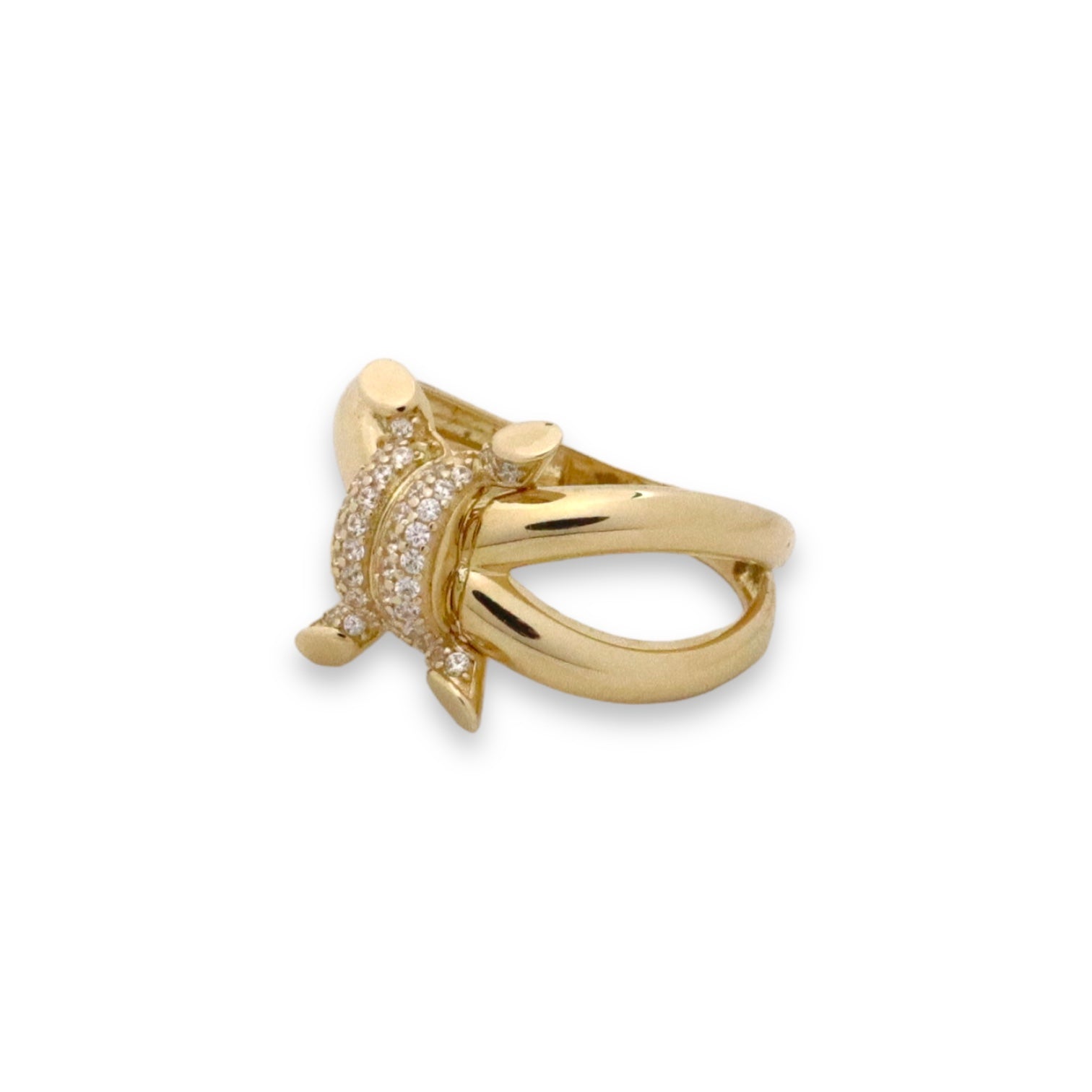 Knot Ring - 14k Gold Ring with White Stones